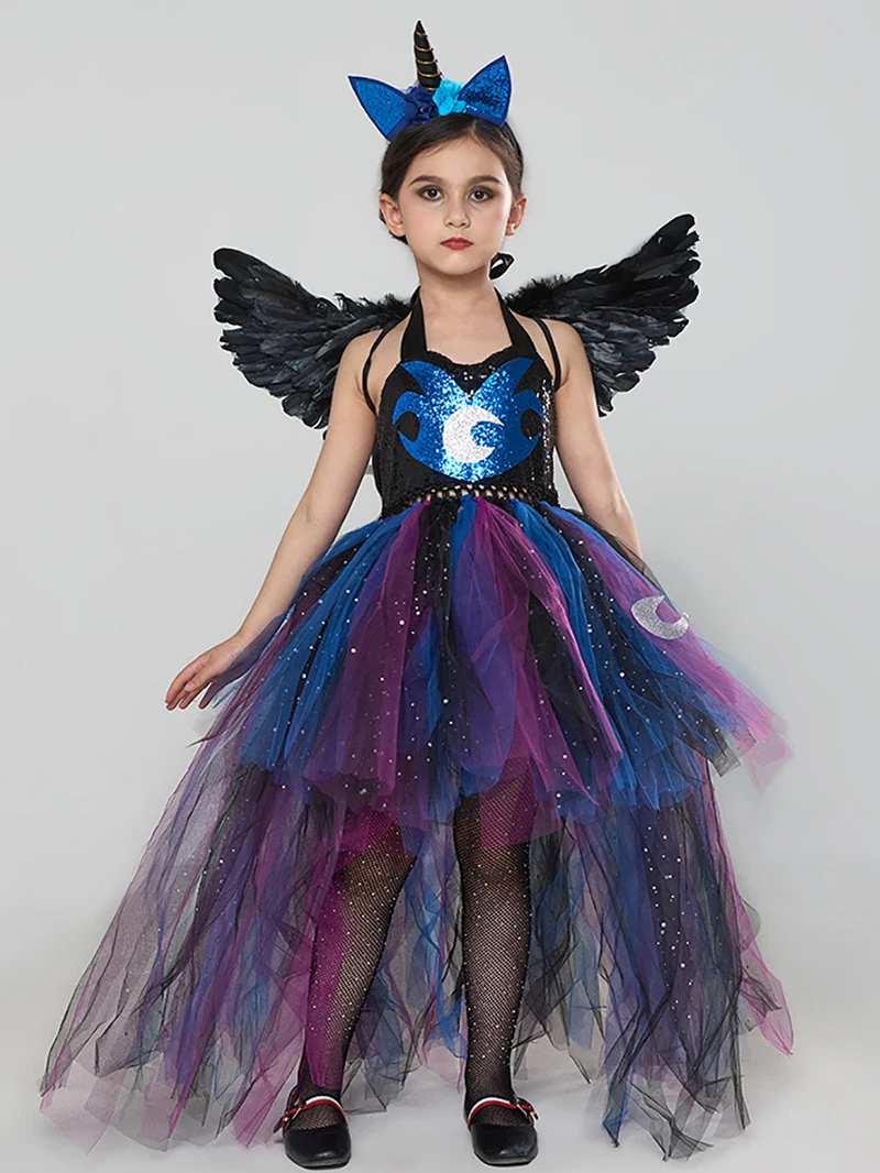 Pony Maan Prinses Nachtmerrie Maan Cosplay Feestjurk Voor Meisjes Halloween Cosplay Kerst Trailing Mesh Jurk