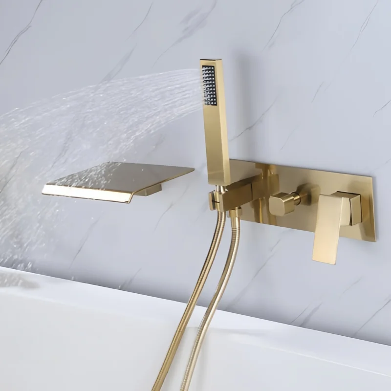 Brushed Gold Bathtub Faucet Black Bathtub Faucet Set with Pull Out Shower Sprayer Wall Mounted Brass Bathtub Faucet Gray