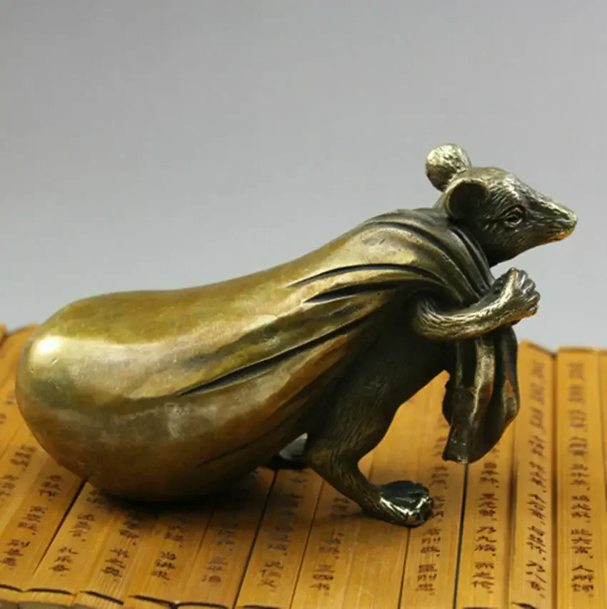 Chinese Zodiac brass copper Statue Figurine Rat Mouse 5.1"
