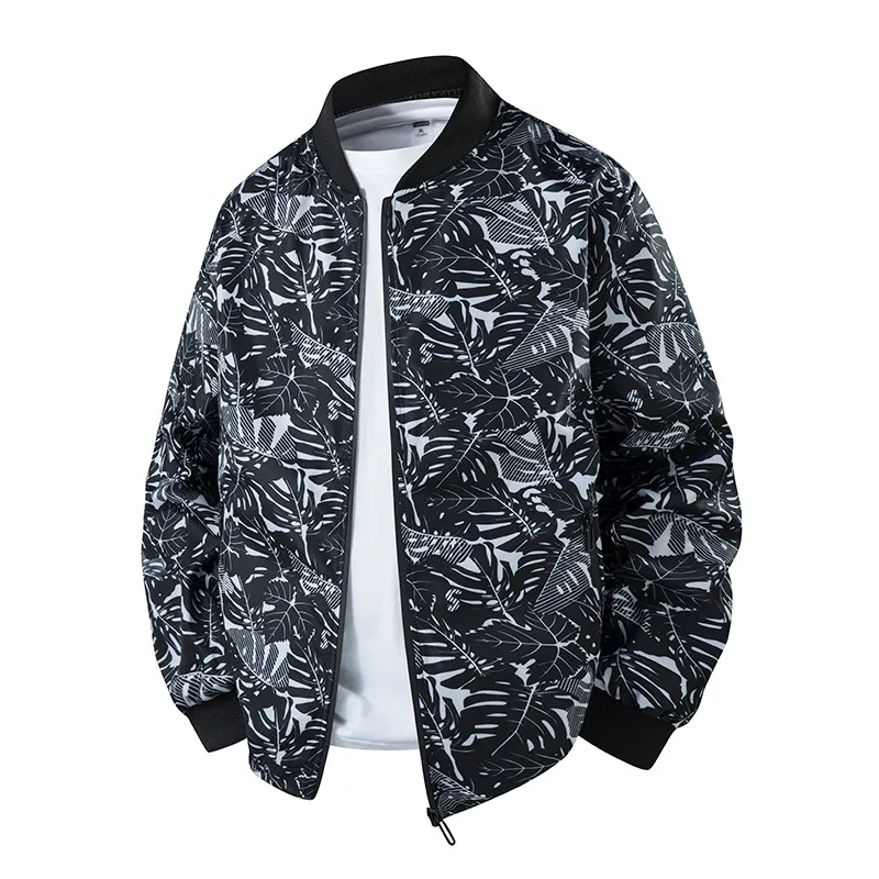

UETEEY Autumn Spring Vintage Baseball Jackets Men Maple Leaf Camouflage Print Coat Casual Outdoor Windproof Bomber Jacket Man