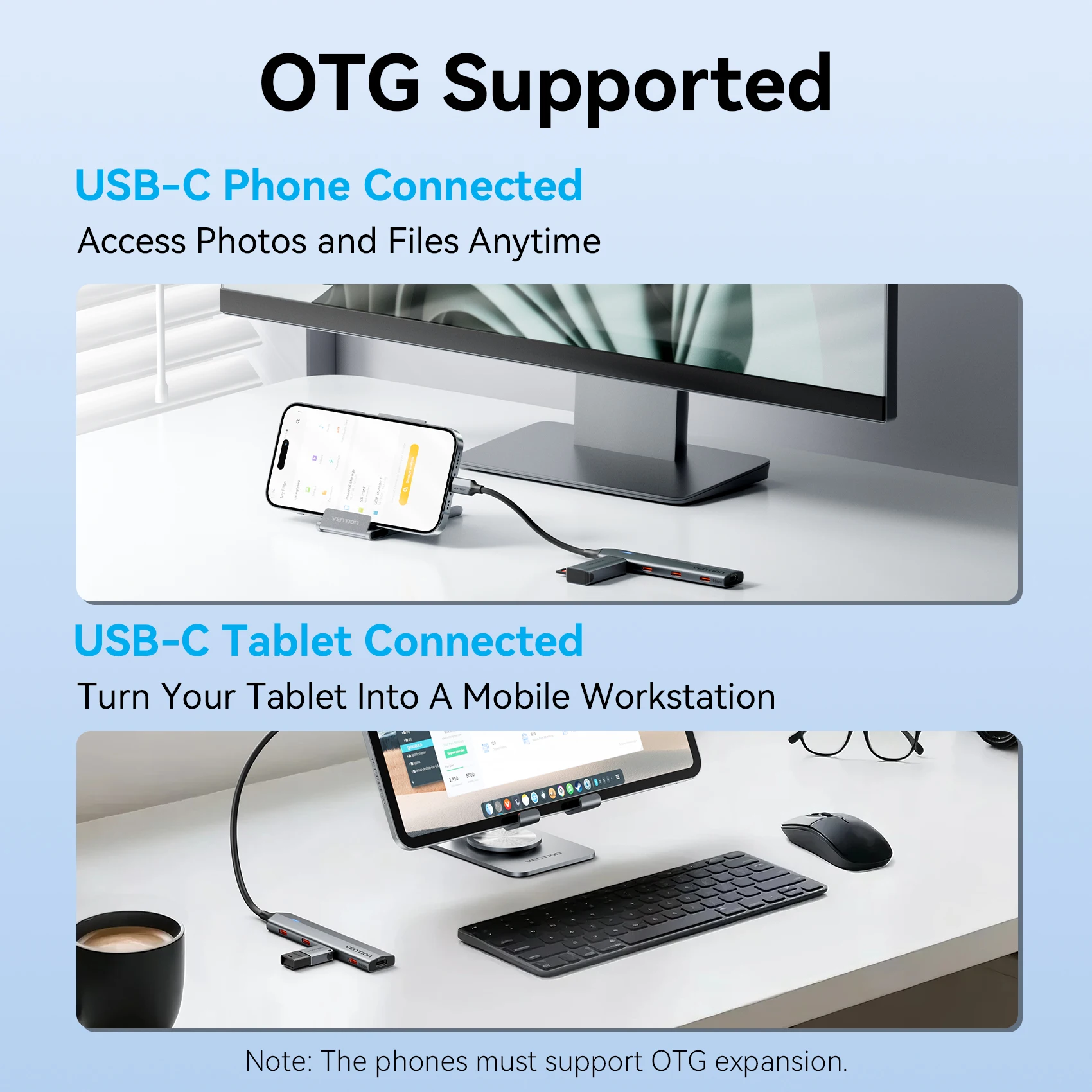 Hub Vention USB C 3.2 Gen2 na 4 porty Type C, adapter ze stopu aluminium z chłodzeniem, rozdzielacz USB C 10 Gbps do iPhone 17, Samsung, MacBook — zdjęcie produktu 6