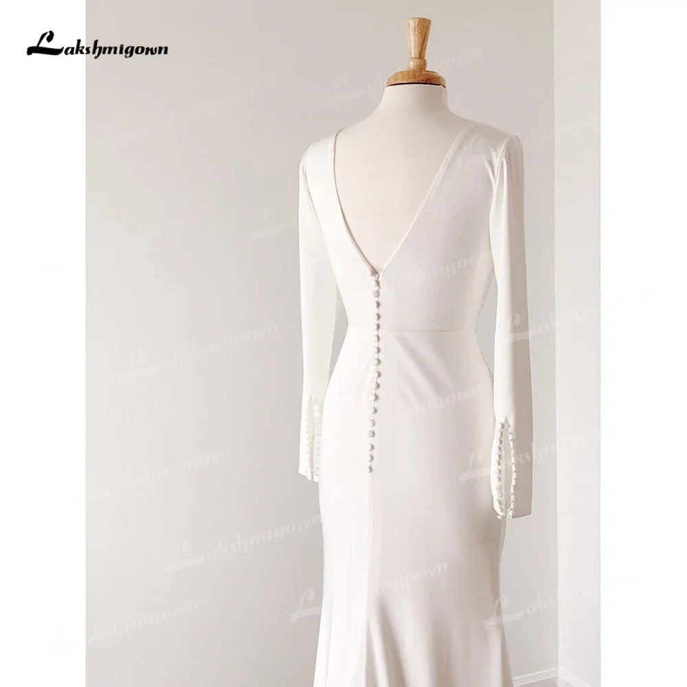 Robe de Mariée Sirène en Satin à Manches sulfpour Femme, Simple, Col Rond, Sexy, Bouton Dos Ouvert, Patients Boho, Quel que soit le Balayage, Éducatif, 2025