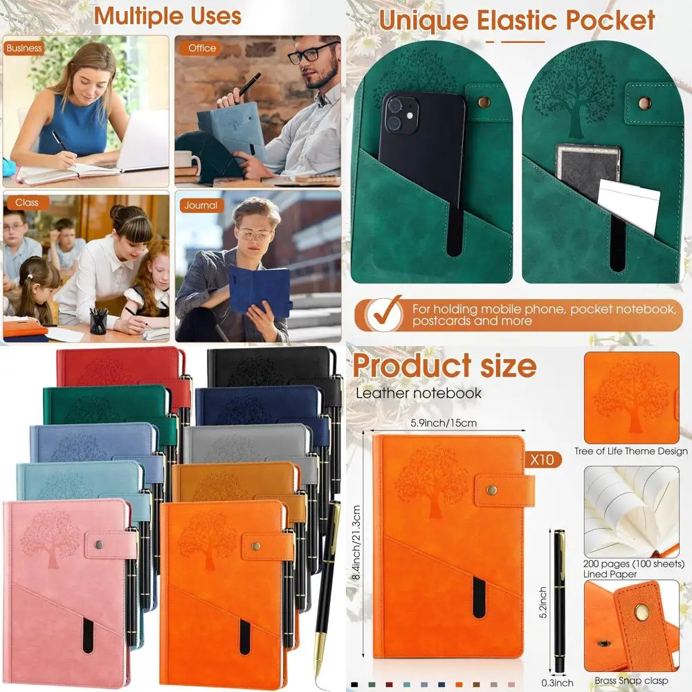 パーソナライズされたA5罫線入りレザージャーナル - 200ページ、5.9 x 8.4インチ、男女兼用、ペン付き、毎日の書き込みや手帳に最適