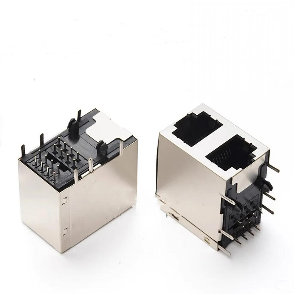 40PCS/Lot Two Ports RJ45 8P8C Female 2*1 Jack/Socket Connector Up-Down Conjoined Steel Shield Network Modular