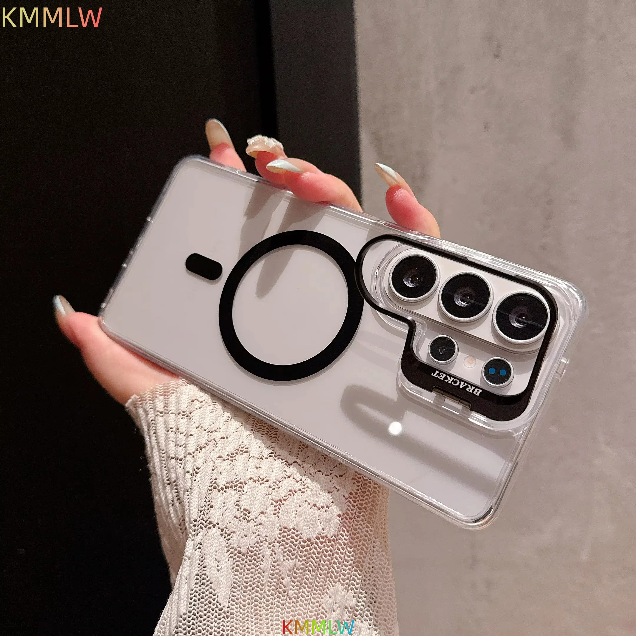 Coque de protection transparente avec support magnétique MagSafe pour Samsung Galaxy S26 S25 S24 S23 Ultra Plus et support d'objectif
