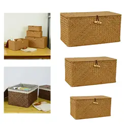 Handwoven Rattan Storage Basket Toy Box Chest for Bedroom Bathroom Office