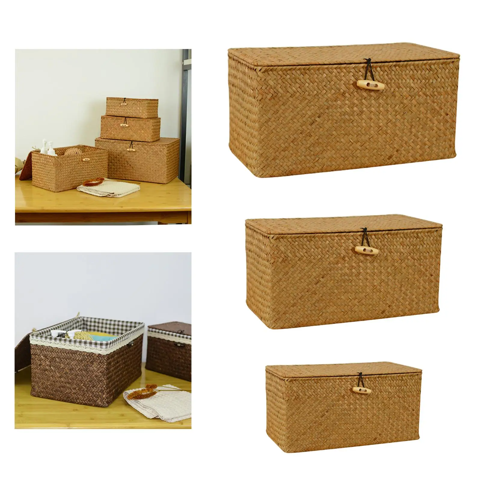 Handwoven Rattan Storage Basket Toy Box Chest for Bedroom Bathroom Office