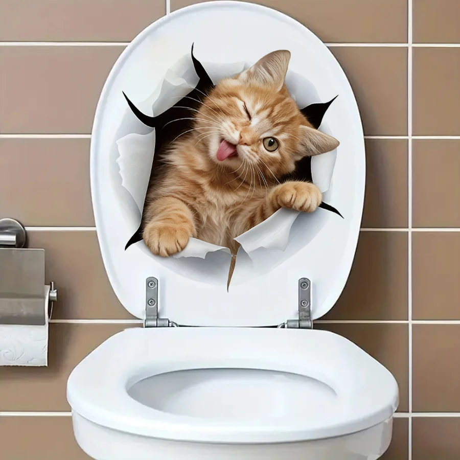 1Pc Cat Toilet Sticker Funny Bathroom Wall Decal Cute Animal Vinyl Removable Waterproof Home Decor For Toilet Tank
