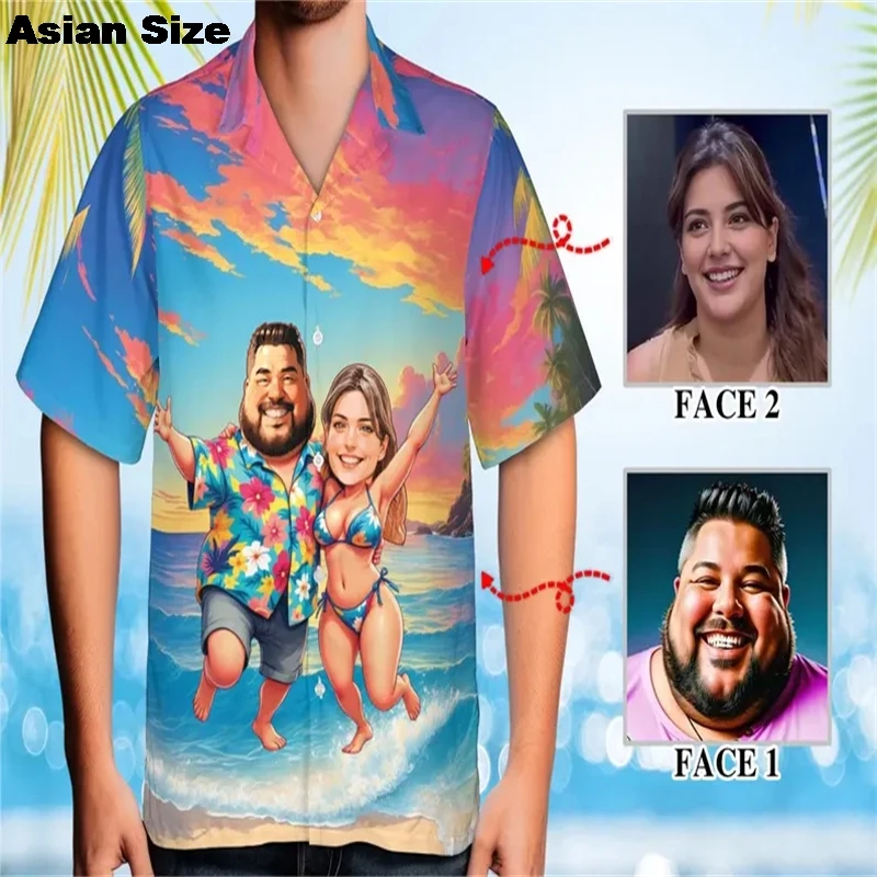 2025 Full Print Custom Photo Hawaii Shirts Couple Personalized Custom Face Unisex Hawaiian Beach Shirt Gift For Family Members