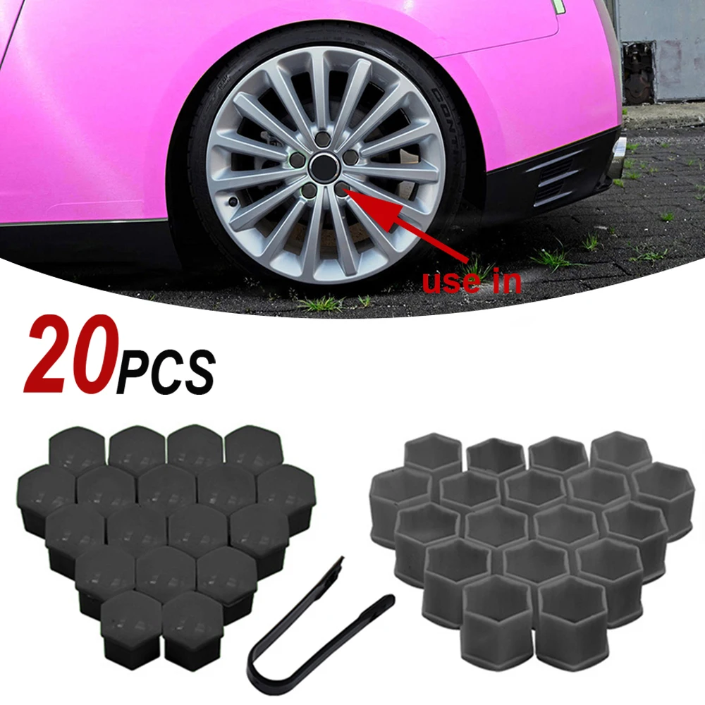 

20Pcs Car Tyre Wheel Hub Screw Protector Cover 19mm Auto Tire Wheel Screw Bolts Nut Cap Automobile Exterior Accessories Black