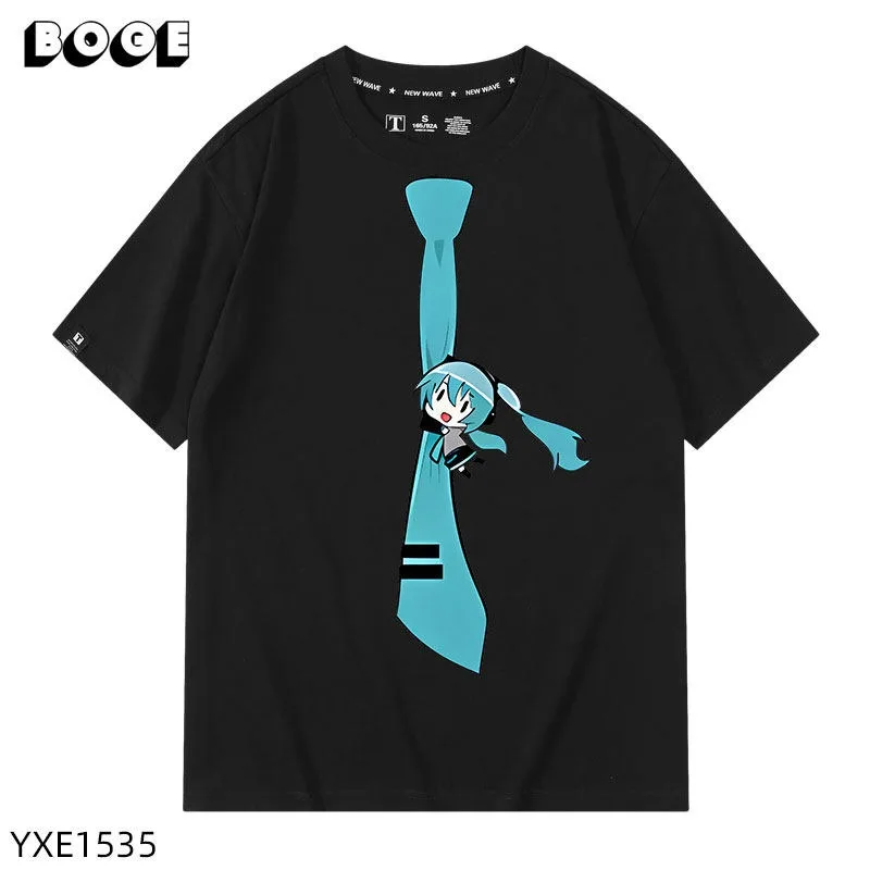 Hatsune Miku Anime Future Peripheral Collaboration Pure Cotton COS Anime Cartoon Printed Men's and Women's New Casual T-shirt