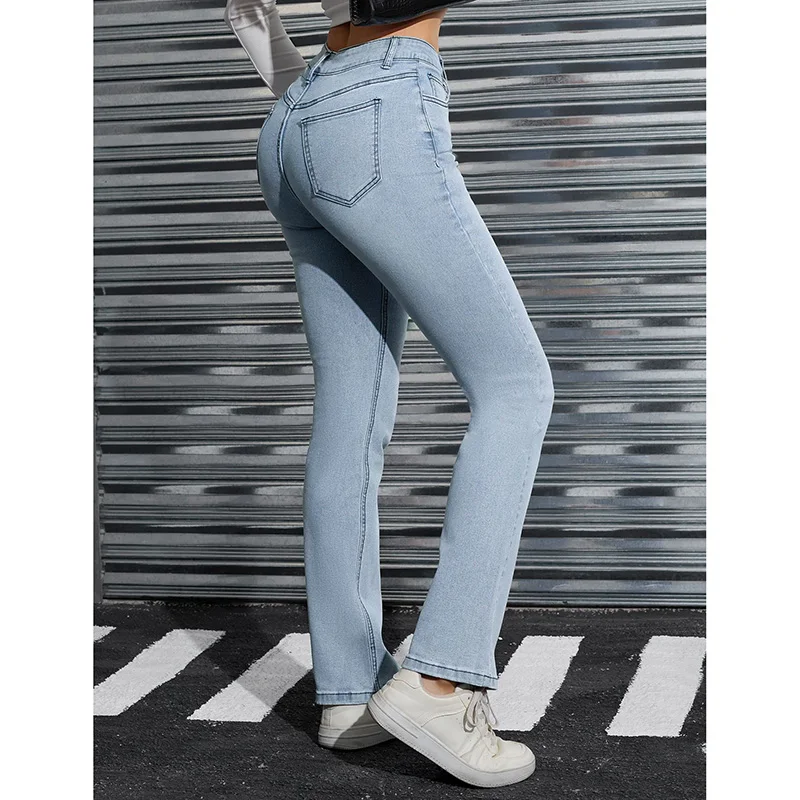 2025 레이디 클래식 디자이너 스트레이트 레그 플레어 진 여자 하이웨이스트 데님 바지 여성 캐주얼 패션 얇은 바지
