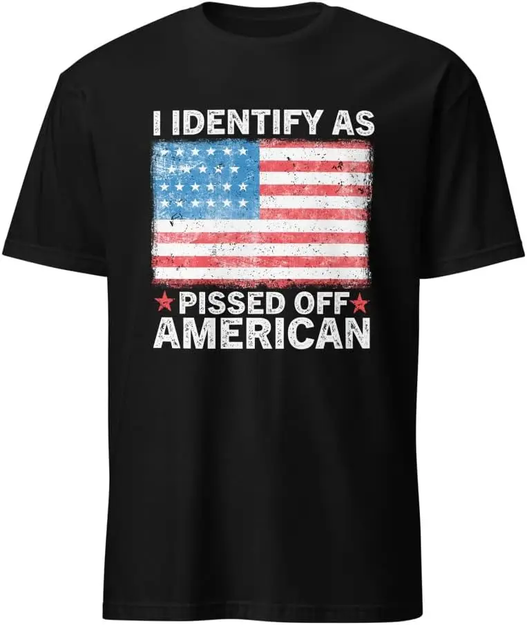 I Identify As A Pissed Off American T-Shirt Patriotic USA Flag Shirt American Pride Independence Fourth of July Gift for Him