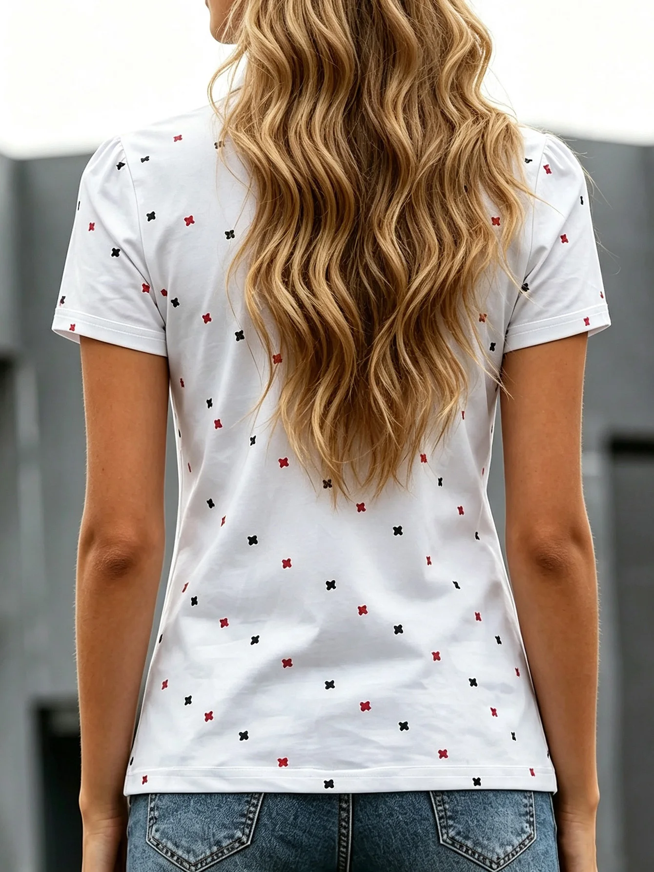 Women's Fashionable Black Base Color-Blocked Five-Pointed Star Print Lapel Casual Commuting Top
