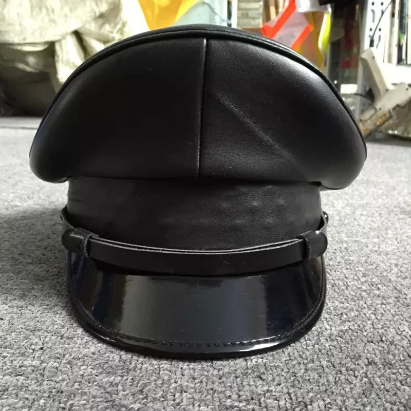 Leather Germany Officer Visor Cap Army Hat Cortical Military Hats Police Cap Cosplay Halloween Hat