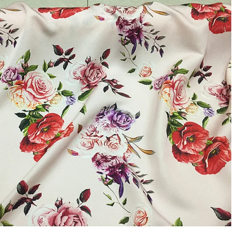

1 meter 100% Mulberry Silk 22 momme Heavy Silk Fabric Light Pink with Flowers Printed 111cm 43" wide by the yard XL185