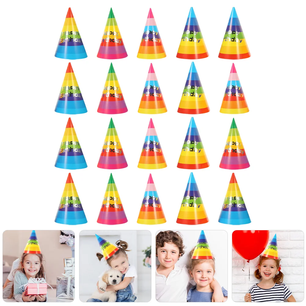 20 Pcs Rainbow Birthday Hat Decorative Cone Hats Items Party Paper Cute Headwear Celebration