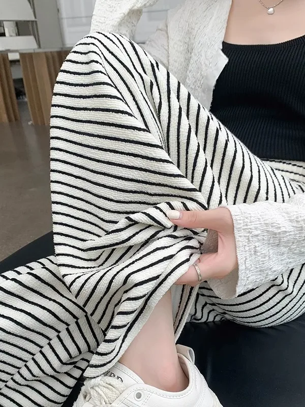 กางเกงขายาวทรงตรงขากว้าง ผ้าเนื้อนุ่ม สวมใส่สบาย สำหรับผู้หญิง ฤดูใบไม้ร่วง ฤดูหนาว เอวสูง ทรงหลวม ช่วยพรางหุ่น สไตล์ลำลอง ยาวคลุมเท้า