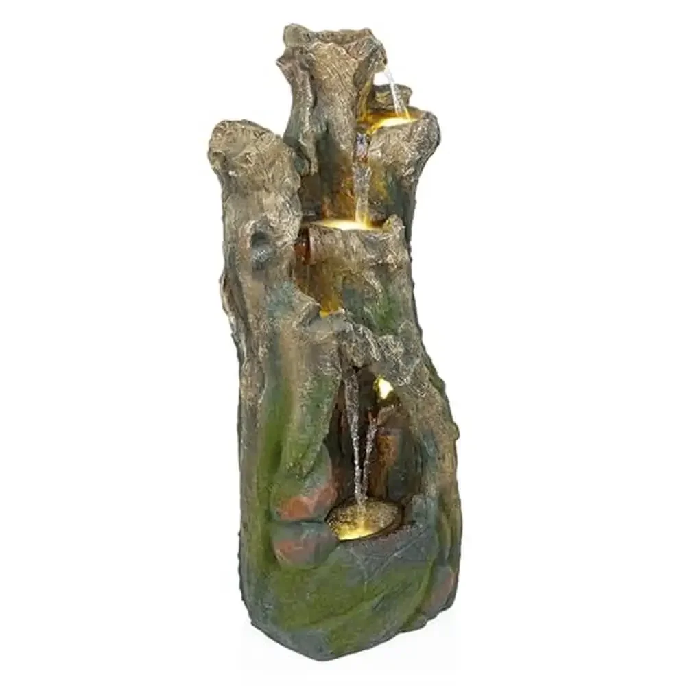 Gray Outdoor Tree Trunk Fountain with LED Lights 40