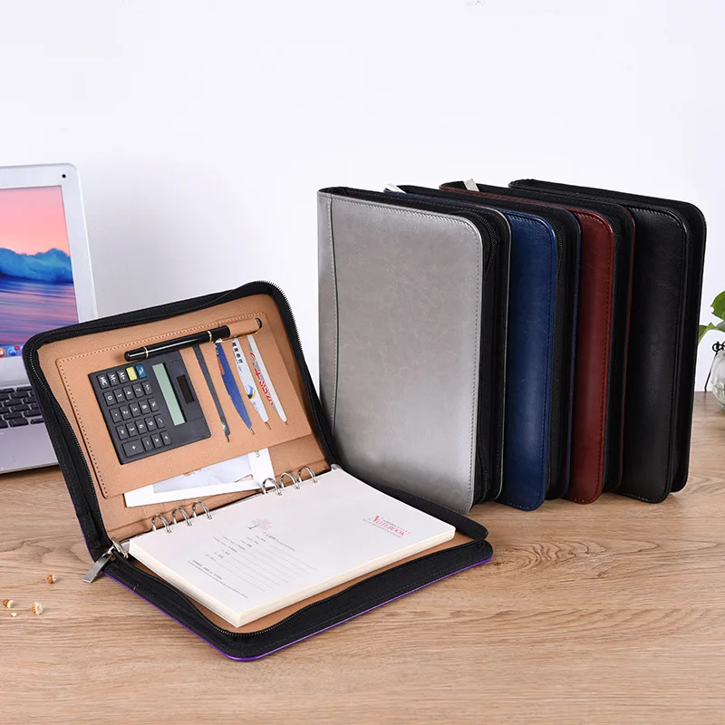 Padfolio Diary Notebook Journal with Calculator Binder Spiral Notepad Business Manager Folder Zipper Bag Handbook Agenda Planner