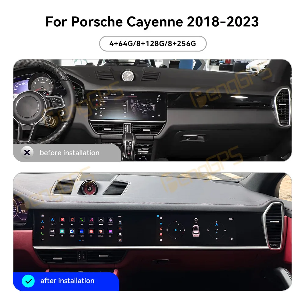

Автомобильный радиоприемник CarPlay с двойным экраном 12,3 дюйма для Porsche Cayenne 2018-2023, мультимедийный плеер с сенсорным экраном, GPS-навигация