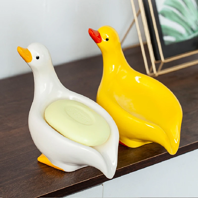 

Bathroom Accessories Soap Dishes Cartoons Duck Shelves Home Ceramics Drain Racks No Stagnant Soap Dishes Bathroom Accessories