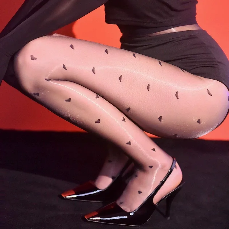 

Red Love Open Crotch Erotic Pantyhose Leggings Sexy T-Crotch Elastic Oil Glossy Pantyhose High Waist Club Sweet Girls Tights