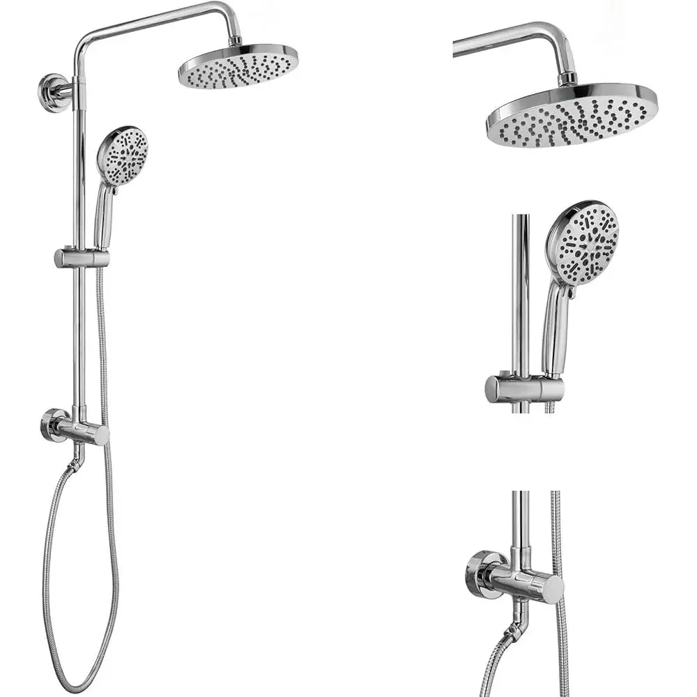 Retrofit Shower System 5 Functions Handheld Sprayer 8 Inch Rain Shower Head Adjustable Slide Bar Easy Installation Bathroom