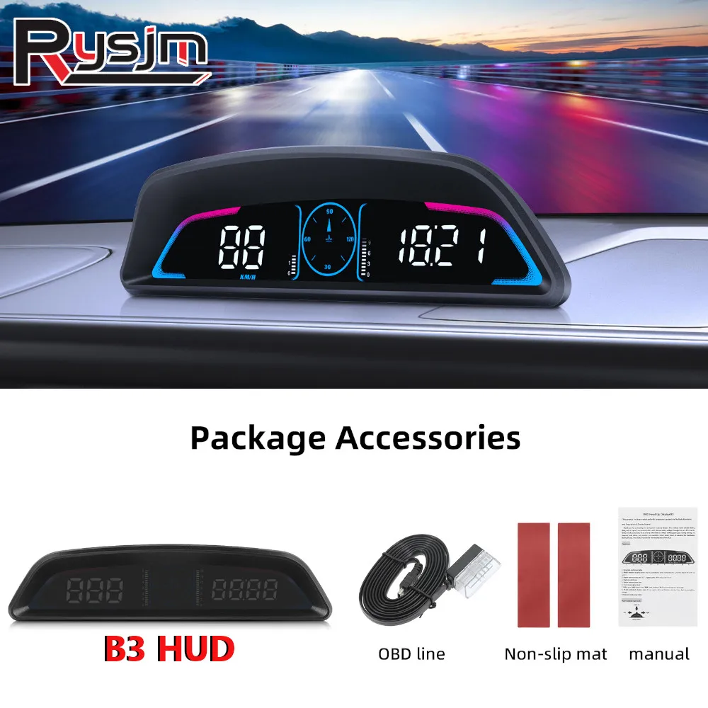 HD B3 Hud head-up display OBD2 GPS Smart Car HUD Auto Digital Speedometer RPM Voltage Security Alarm Electronic Accessories