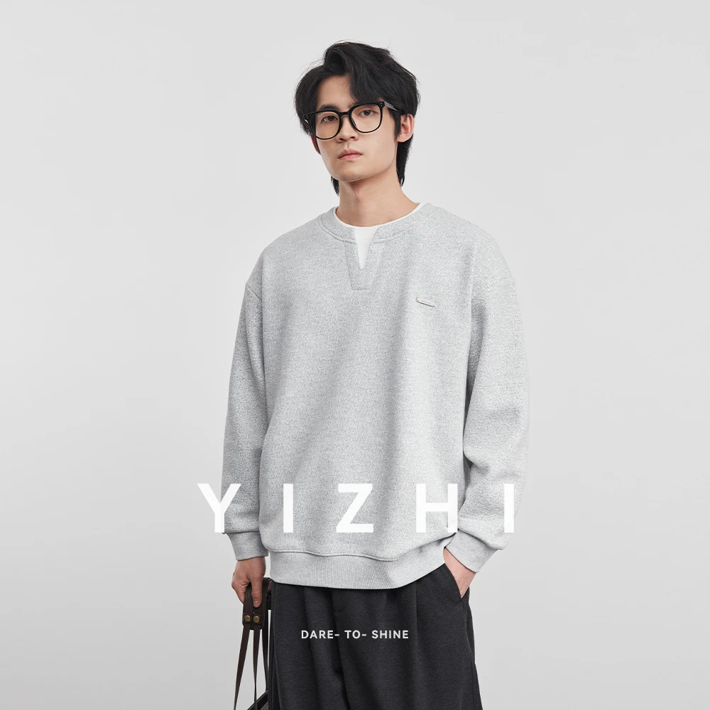 

Fashion Men's Fleece-Lined Heavyweight Sweatshirt 2025 Winter New Crew Neck Loose Trendy Casual Long-Sleeved Pullover Top