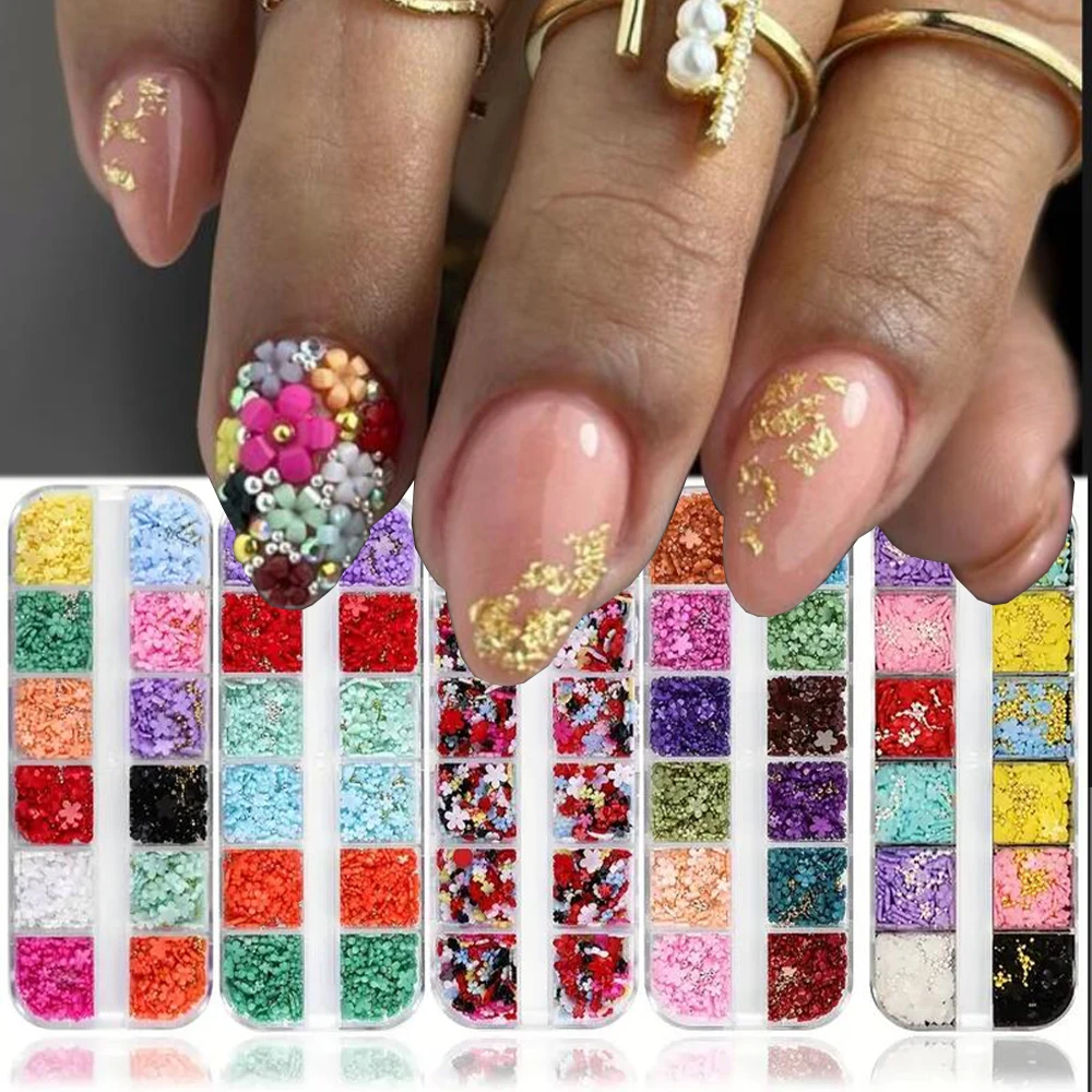 6 Roosters Y 2K Acryl Bloem 3d Nail Art Bedels 3d Mix Hars Bloem Strass Sieraden Gouden Kralen Kaviaar Parel Accessoire Manicure