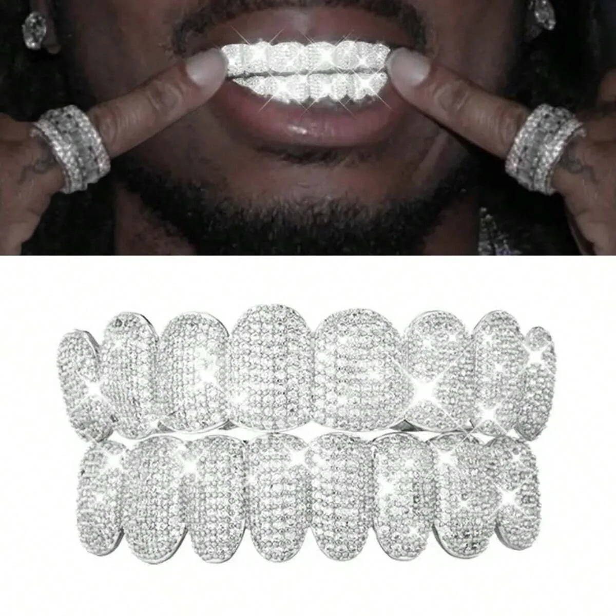 A set of super shiny gold-plated micro inlaid zircon dental braces Grillz cool and fashionable men's hip-hop denture accessories