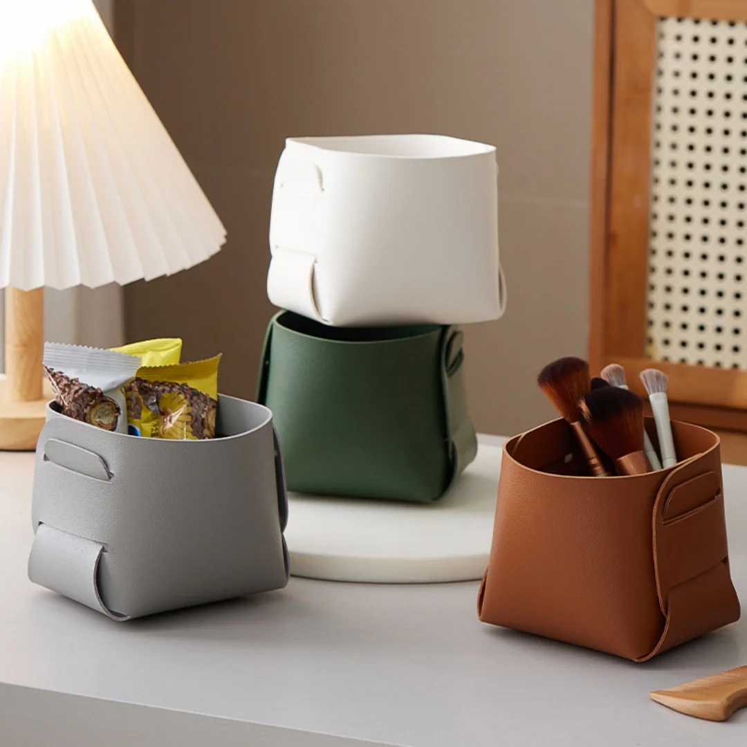 Creative PU Leather Storage Box Nordic Desktop Decorate Jewelry Keys Display Tray Makeup Organizer Container Books Plants Holder