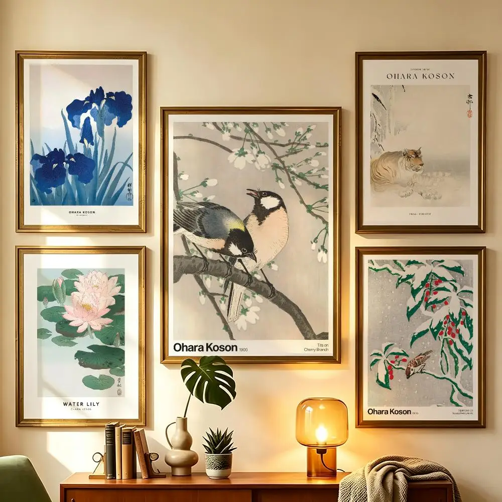 art Ohara Koson Poster Wall Sticker Poster Decal PP Material Self-Adhesive Waterproof for Living Room Home Wall Decor