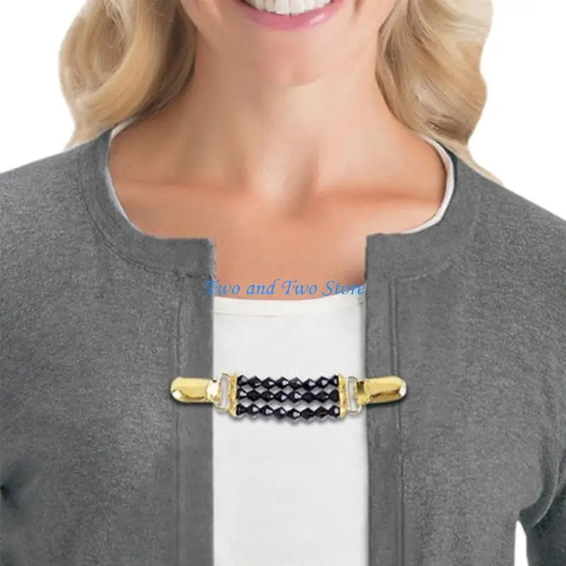 HX6F Fashion Pearls Fixed Strap Charm Safety Pin Brooch Beaded Cardigan Clip Suitable for Enhancing and Security
