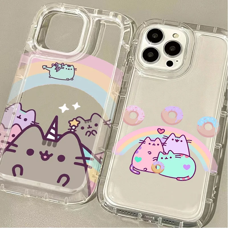 Cartoon Pusheen Cat Clear Soft Case For iPhone 16 15 14 13 12 11 Pro Max XS X XR 8 7 Plus SE 2020 Silicone Shockproof Back Cover