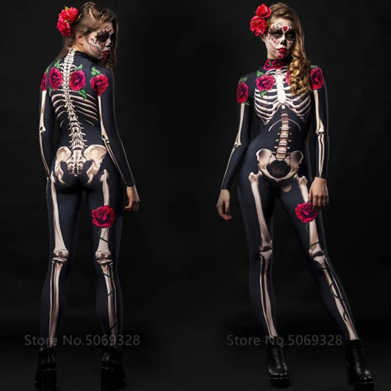 Family Costumes Adult Kids Halloween Costume Devil Women Skeleton Rose Horror Ghost Jumpsuit Performance Scary Day of The Dead J