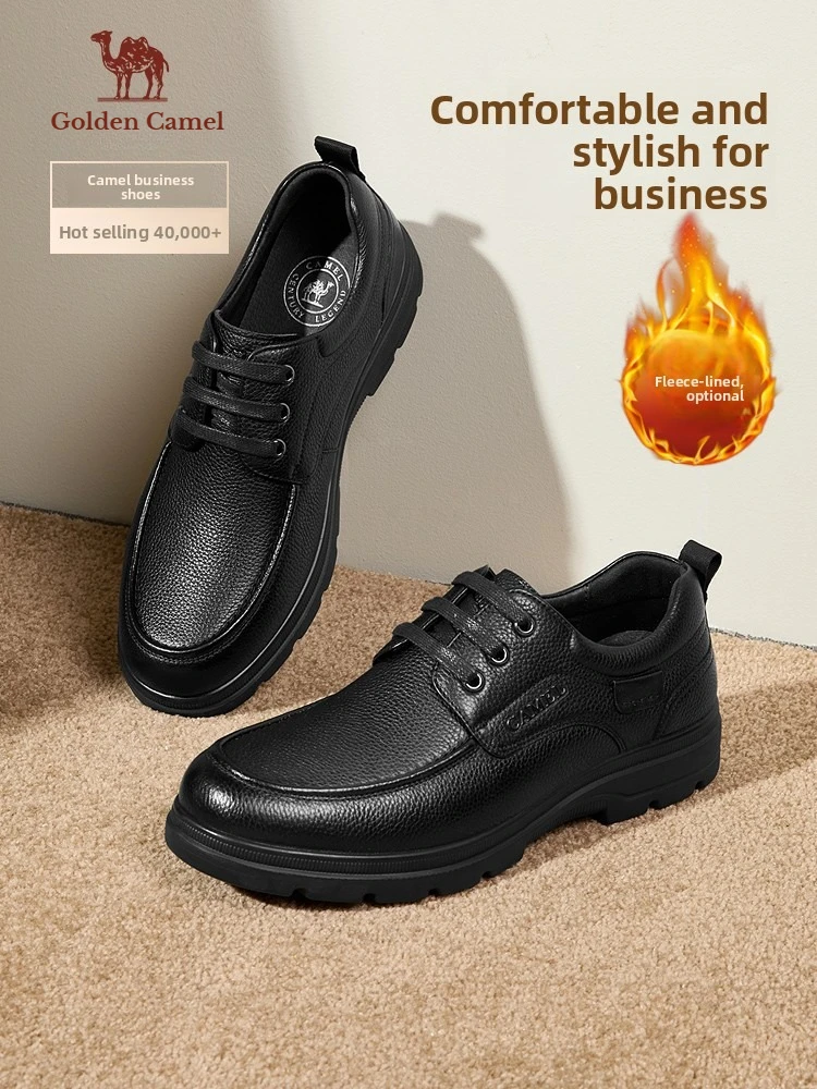 

Golden Camel Men's Shoes 2026 New Business Casual Soft Sole Leather Shoes Soft Soles High Quality Non-slip Velvet Warm Loafers