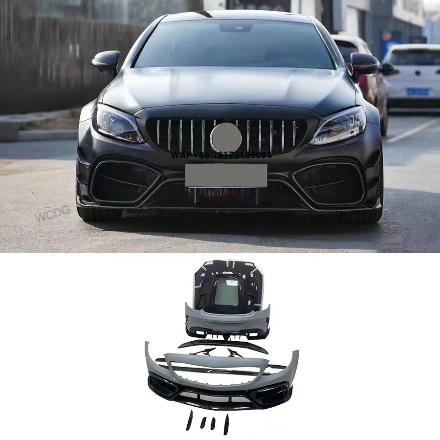 IMP Style Carbon Fiber Body Kit for C Class W205 C63 AMG New Front Hood Side Skirt Rear Wing Spoiler Bodykit
