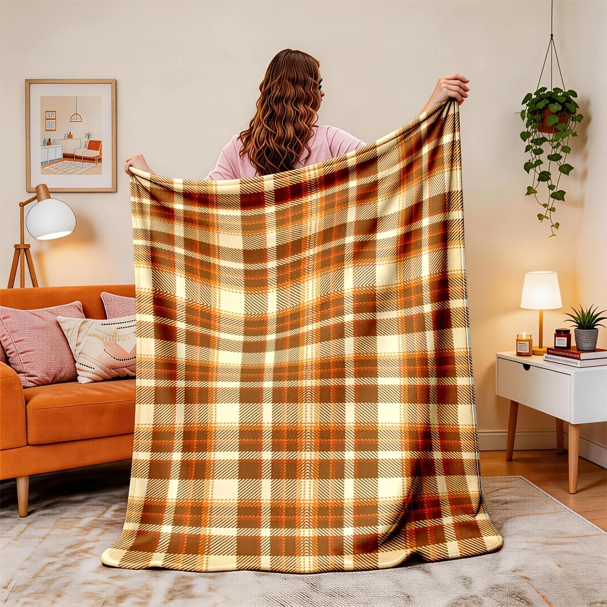 Cozy Autumn Plaid Throw Blanket Fall Decor Chunky Knit Throw for Sofa Bedding Seasonal Home Accent