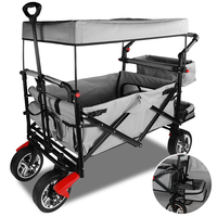 Collapsible Garden Wagon Cart Camping Trolley with Roof Wheels Brake for Shopping Park Picnic, Beach Trip, Outdoor Camping