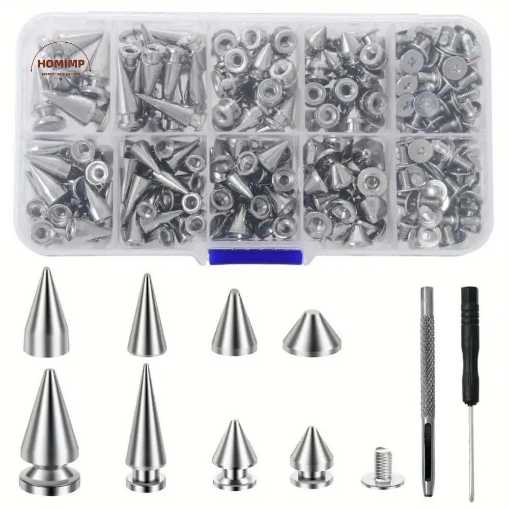 

359Pcs 8 Sizes Punk Spikes and Studs Kit Wear-resistant Easy To Install DIY Punk Rivet Smooth Surface Widely Use Cone Spikes Kit