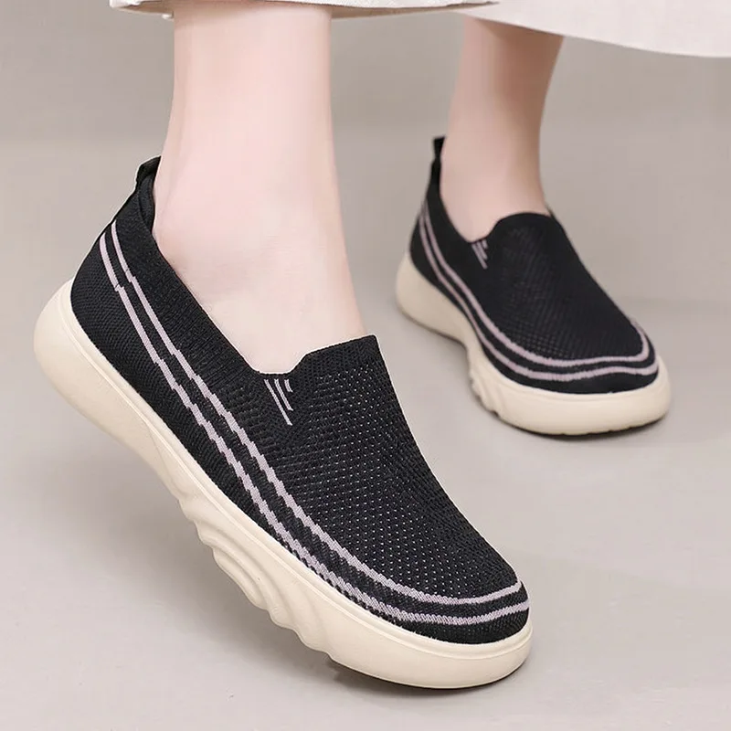 Damen Slip-On Freizeitschuhe zum Gehen, gestricktes Mesh-Obermaterial, atmungsaktiv, leichte EVA-Sohle, bequeme Outdoor-Reise-Loafer – Detail 9