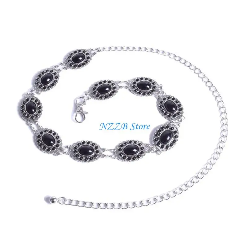 

T21F Metal Chain Belt Elegant Bohemian Waist Chain Dress Decorative Belt Emeralds Waist Chain Belt Women Elegant Body Jewelry