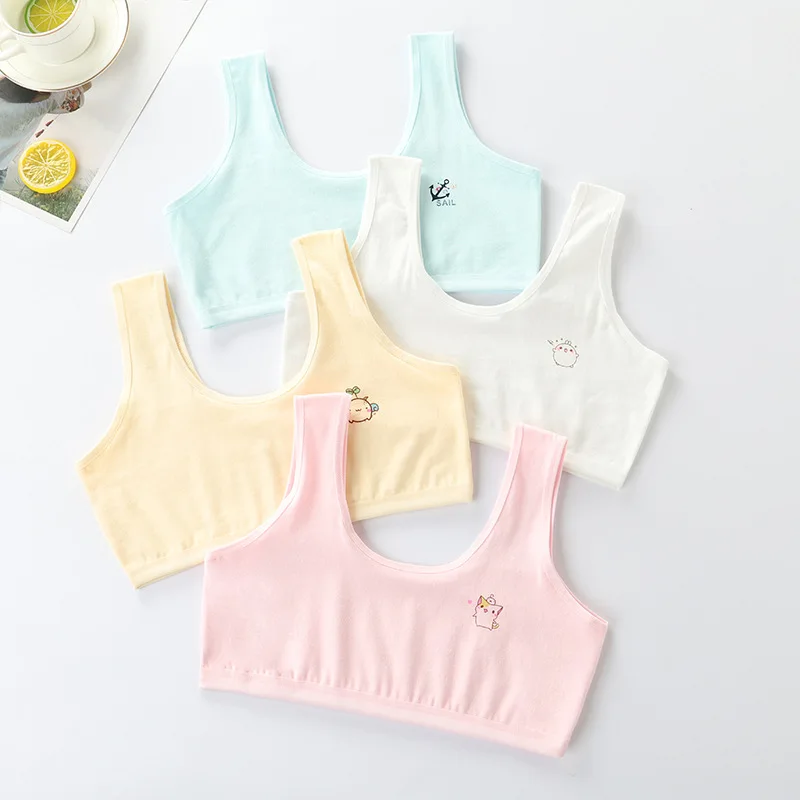 

4 шт. Симпатичные майки для девочек с мультяшным принтом удобные бюстгальтеры для девочек-подростков нижнее белье для девочек