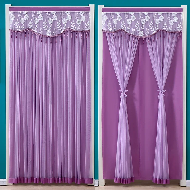 Lace Embroidered Wave Edge Door Curtain Non Perforated Bedroom Partition Curtains Bead Curtain Edge Double Layer Gauze Curtains