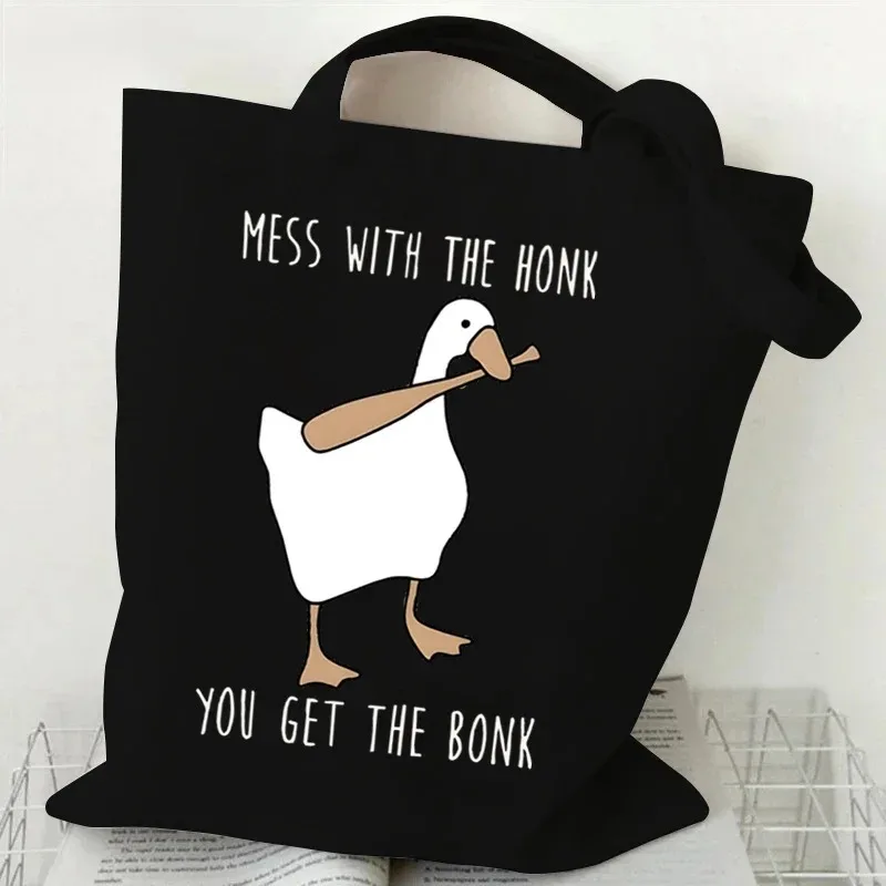 Funny Honk Untitled Goose Game Women Handbags Harajuku Goose Shopping Bags Cartoon Canvas Shoulder Bags Student Tote Bags view 5