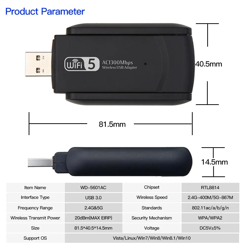 Fenvi 1300Mbps USB 3.0 WiFi อะแดปเตอร์ Dual Band 2.4 ghz/ 5GHz Wireless dongle เสาอากาศ USB Ethernet การ์ดเครือข่ายสำหรับพีซี