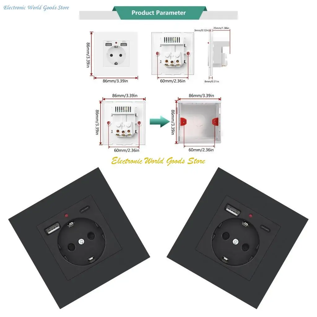 

A3PD European Outlet Socket with USB and TypeC Port, 16Amp Fast Charging Wall Socket