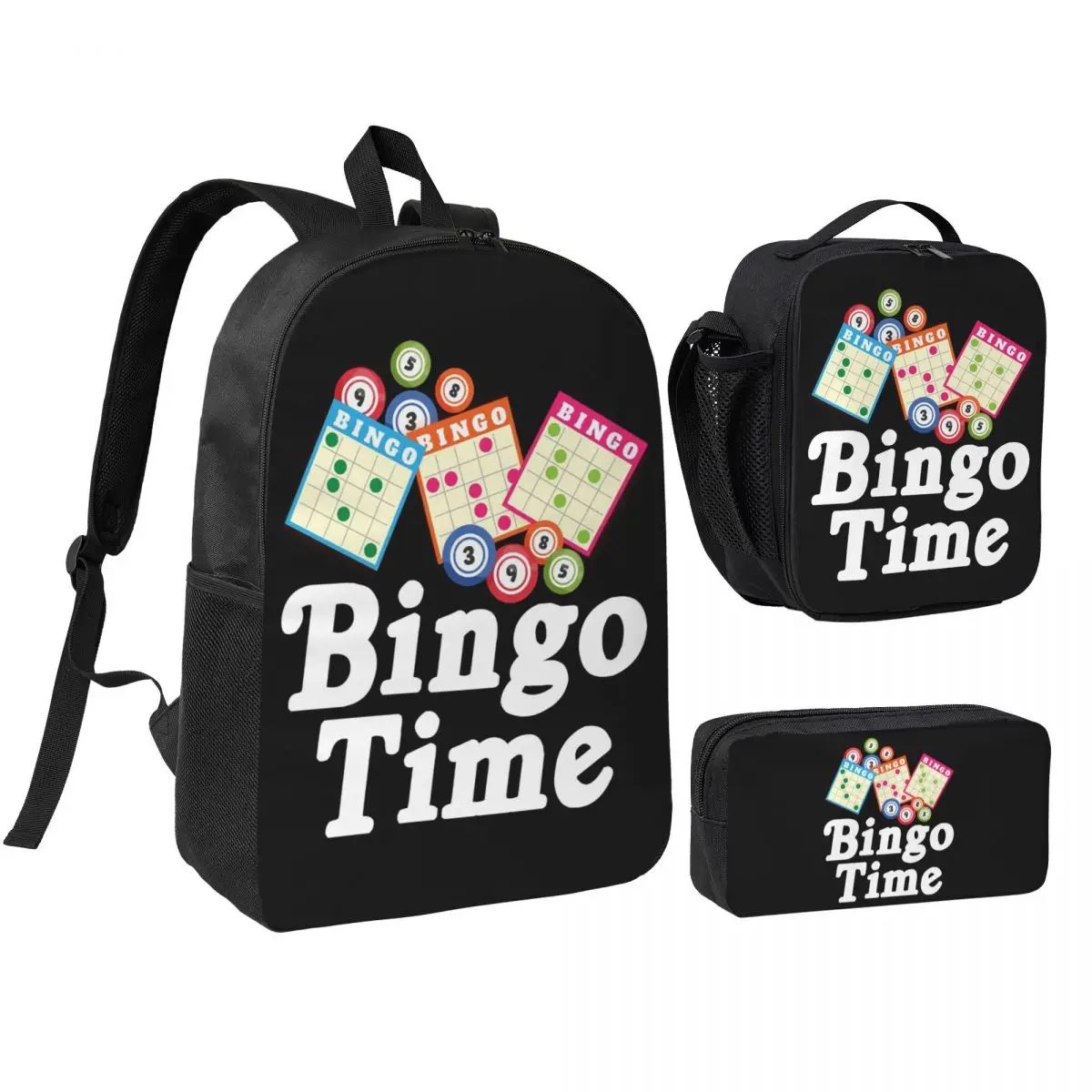 

Funny Bingo Game Backpack Boys Girls BookBag School Bag Shoulder Bags 3ps Insulated Lunch Bag Pencil Case